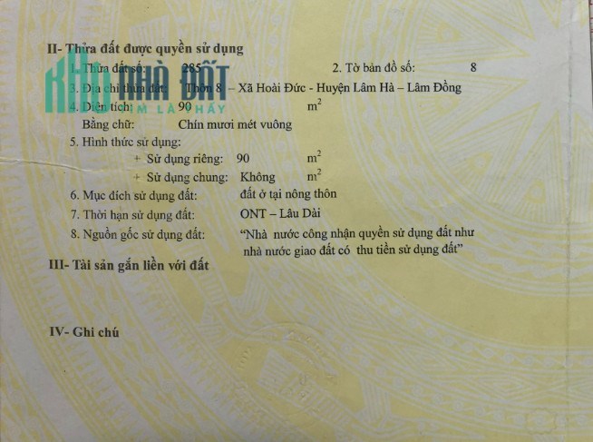 Chính chủ cần bán đất tại Thôn 8 - Xã Hoài Đức - Huyện Lâm Hà - Lâm Đồng