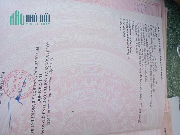 CHÍNH CHỦ CẦN  BÁN  NHANH Lô Đất Gần Biển Tại Xã Đức Phong, huyện Mộ Đức, tỉnh Quảng Ngãi.