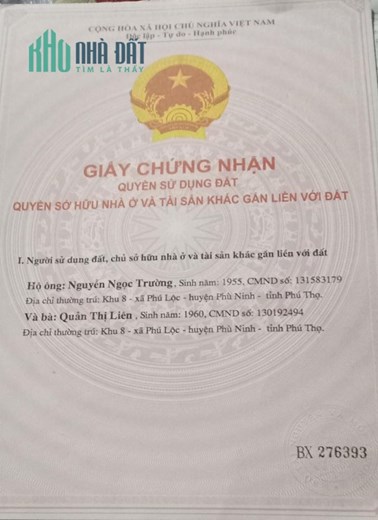 BÁN ĐẤT CHÍNH CHỦ - LÔ ĐẤT RỪNG  Tại xã Phú Lộc ,huyện phù Ninh, tỉnh Phú Thọ