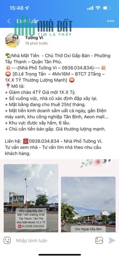 Chủ Ngợp Gấp Bán Mặt Tiền Đường Lê Trọng Tấn Quận Tân Phú.