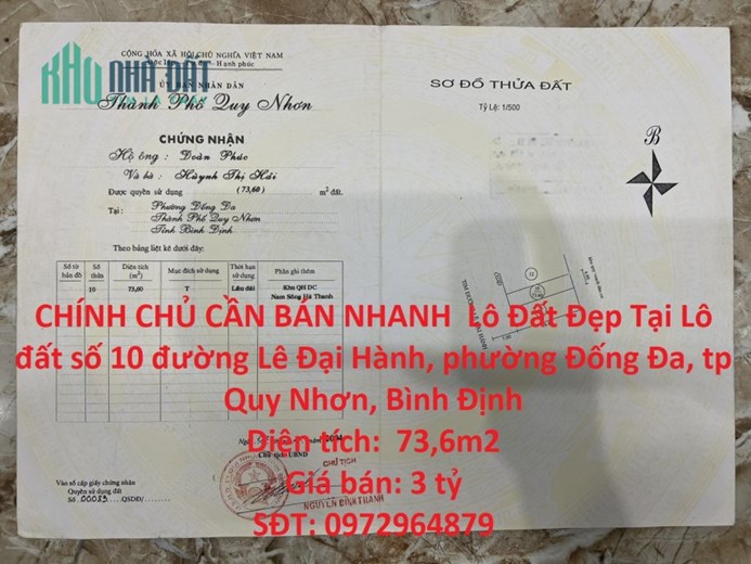 CHÍNH CHỦ CẦN BÁN NHANH  Lô Đất Đẹp Tại QUY NHƠN