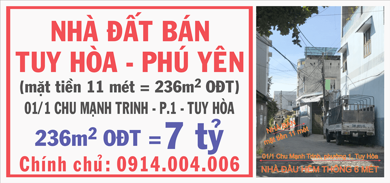 Chính chủ bán nhà đất cấp 4 đường Chu Mạnh Trinh, Phường 1, TP. Tuy Hòa, Tỉnh Phú Yên