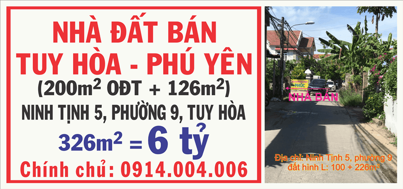 Chính chủ bán nhà đất khu phố Ninh Tịnh 5, Phường 9, TP. Tuy Hòa, Tỉnh Phú Yên