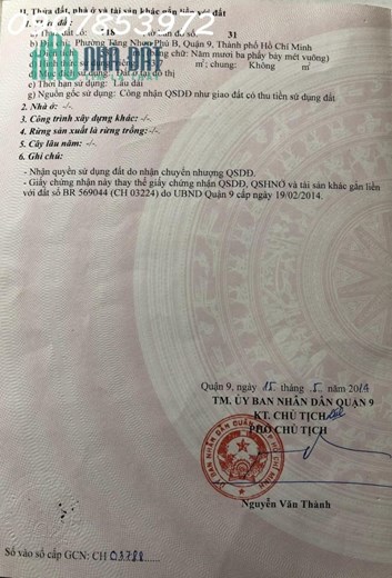 Bán đất chính chủ đường số 8, phường Tăng Nhơn Phú B, Quận 9, TP.Hồ Chí Minh.