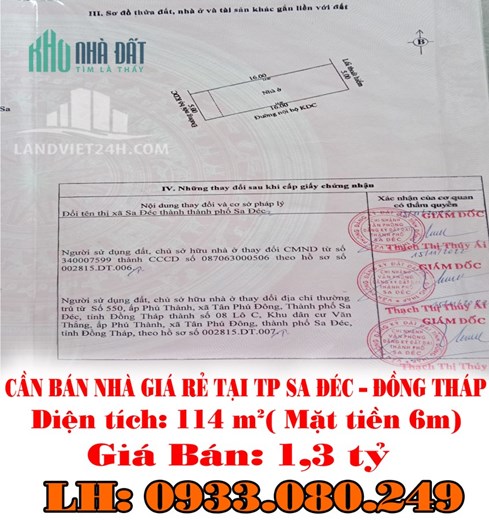 CHÍNH CHỦ CẦN BÁN NHÀ GIÁ RẺ TẠI TP SA ĐÉC – ĐỒNG THÁP.