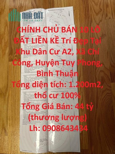 CHÍNH CHỦ BÁN 10 LÔ ĐẤT LIỀN KỀ Trí Đẹp Tại Tuy Phong, Bình Thuận