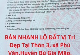 BÁN NHANH LÔ ĐẤT Vị Trí Đẹp Tại Thôn 3, xã Phú Văn,Huyện Bù Gia Mập, Bình Phước