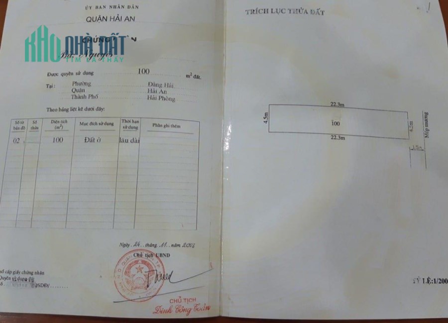 Bán gấp lô đất 100m2 mặt đường Phố Bảo Phúc - Hải An - Hải Phòng.