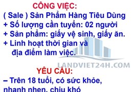 Tuyển Nhân Viên Thị Trường ( Sale ) Sản Phẩm Hàng Tiêu Dùng Làm Việc Tại Quận 5, Quận 8