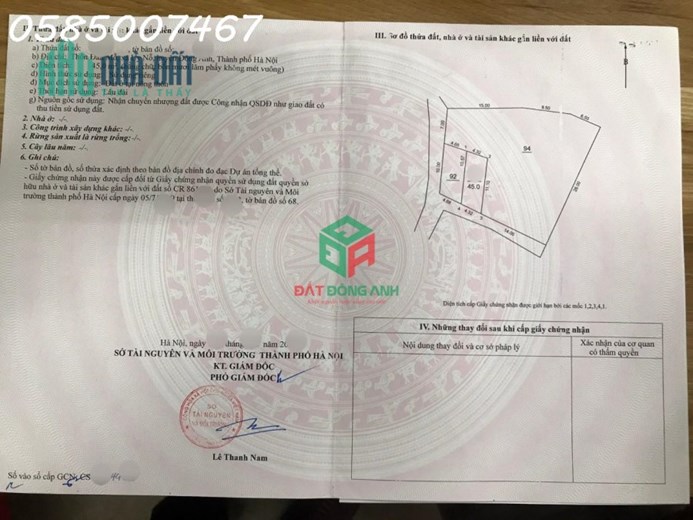 Bán 45m2 đất Đản Mỗ Uy Nỗ – đường thông ô tô chỉ 3x