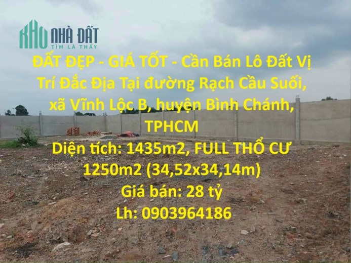 ĐẤT ĐẸP - GIÁ TỐT - Cần Bán Lô Đất Vị Trí Đắc Địa Tại huyện Bình Chánh, TPHCM