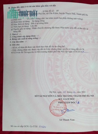 Chủ cần tiền bán cắt lỗ mảnh đất 212m2 full đất ở, Cần Kiệm Thạch Thất Hà Nội.