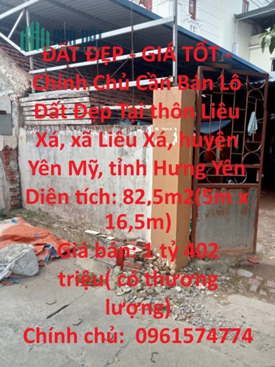 ĐẤT ĐẸP - GIÁ TỐT -Chính Chủ Cần Bán Lô Đất Đẹp Tại Yên Mỹ-Hưng Yên