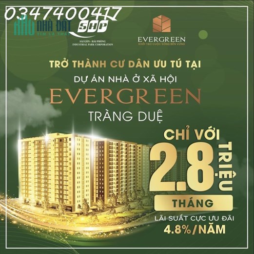 ĐỪNG THUÊ PHÒNG TRỌ NỮA, HÃY SỞ HỮU NGAY CĂN HỘ TẠI EVERGREEN TRÀNG DUỆ CHỈ VỚI 2,8 TRIỆU/THÁNG
