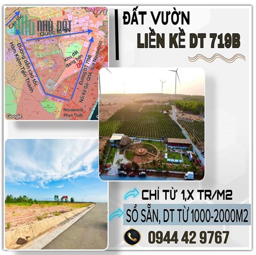 Đất vườn ven biển Giá chỉ từ 1,X triệu Gần dự án NovaWorld Phan Thiết- đường DT719B