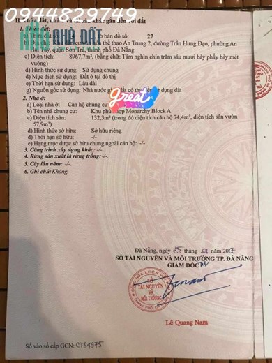 BÁN Căn hộ cao cấp MONARCHY Trần Hưng Đạo, Đà Nẵng, Căn Penhouse sân vườn 133m2, Giá  Chỉ 3,x Tỷ