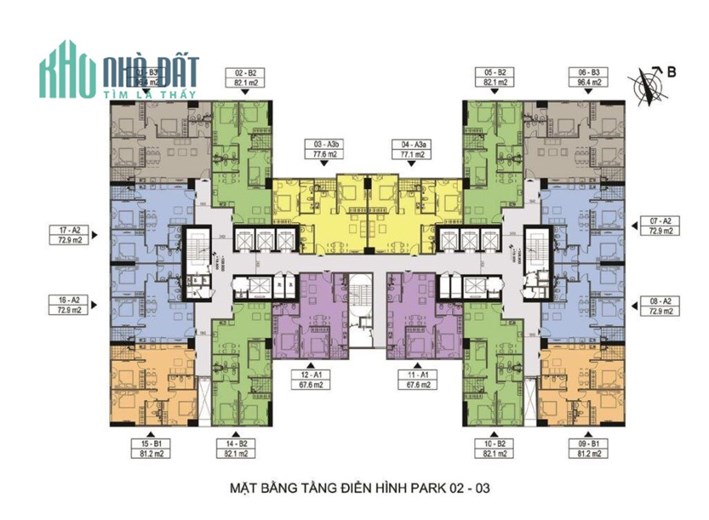 Bán căn hộ 77m2, 2 PN, căn góc hướng mát chung cư