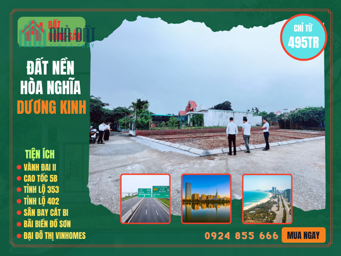 Bán đất sổ đỏ trung tâm phường Hòa Nghĩa, Dương Kinh giá 495tr