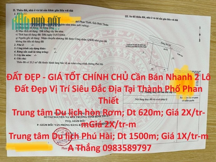 ĐẤT ĐẸP - GIÁ TỐT CHÍNH CHỦ Cần Bán Nhanh 2 Lô Đất Đẹp Vị Trí Siêu Đắc Địa Tại Thành Phố Phan Thiết