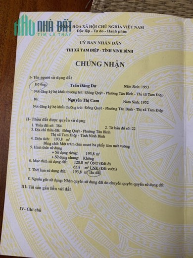 *CHÍNH CHỦ CẦN BÁN 2 LÔ ĐẤT LIỀN KỀ NHAU PHƯỜNG TÂN BÌNH - TX. TAM ĐIỆP - TỈNH NINH BÌNH**