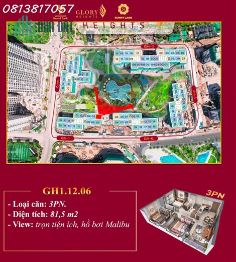 Căn hộ 3PN View đẹp nhất, Giá rẻ nhất Glory Heights, Trả trước 10%, Góp chỉ 1%/ tháng