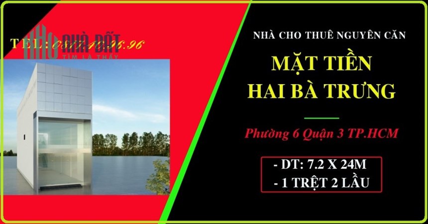 Xuất cảnh cho thuê nguyên căn 7.2 x 24m 1 trệt 2 lầu Hai Bà Trưng Q3 TP.HCM