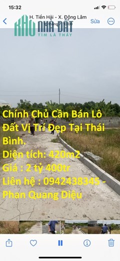 Chính Chủ Cần Bán Lô Đất  xã Đông Lâm, huyện Tiền Hải, tỉnh Thái Bình.