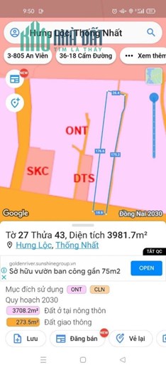 Bán 3981,7m2 đất xã Hưng Lộc, huyện Thống Nhất SHR chỉ 25 tỷ. Lh:0933513850