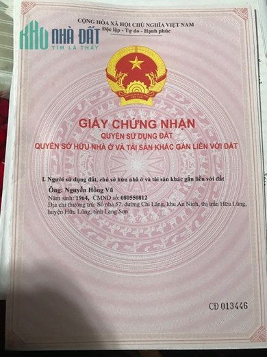 Chính chủ cần bán nhanh Lô Đất Xưởng Thuộc Thôn Đồng Lai - Xã Đồng Tân - Huyện Hữu Lũng - Lạng Sơn.
