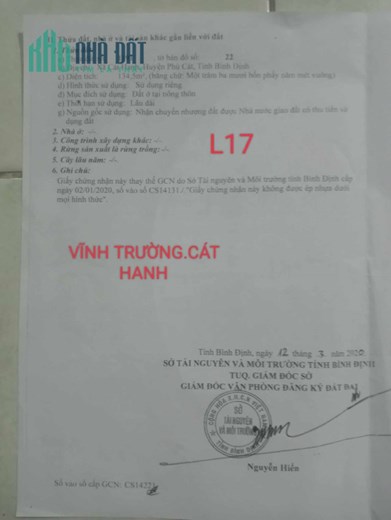 Chính chủ cần bán đất tại Huyện Phù Cát - Tỉnh Bình Định