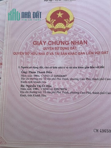 ĐẤT ĐẸP - GIÁ TỐT - Cần Bán Lô Đất Mặt Tiền Đường Phạm Văn Đồng, Phường Cam Phú, TP cam Ranh, Khánh