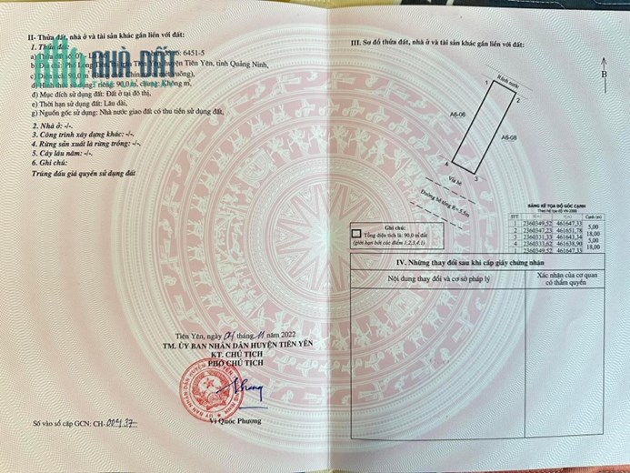 CHÍNH CHỦ BÁN ĐẤT LIỀN KỀ Địa chỉ: Phố Long Tiên – TT. Tiên Yên – H. Tiên Yên – QN