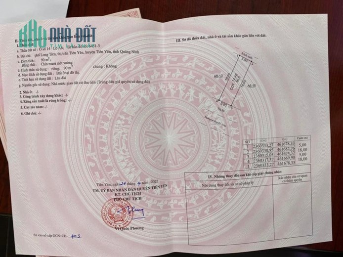 CHÍNH CHỦ BÁN ĐẤT LIỀN KỀ Địa chỉ: Phố Long Tiên – TT. Tiên Yên – H. Tiên Yên – QN