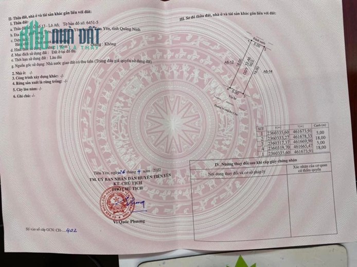 CHÍNH CHỦ BÁN ĐẤT LIỀN KỀ Địa chỉ: Phố Long Tiên – TT. Tiên Yên – H. Tiên Yên – QN