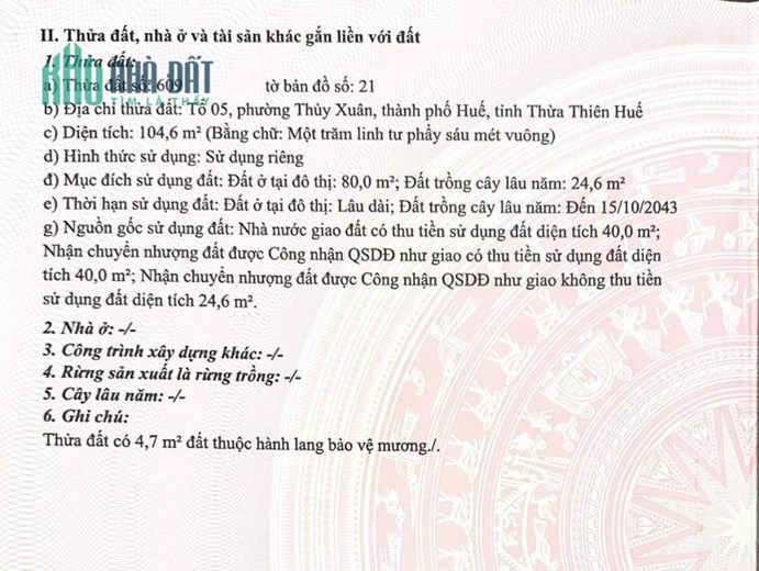 ĐẤT ĐẸP - GIÁ TỐT - Cần Bán Lô Mặt Tiền Tại phường thủy Xuân, Thành Phố Huế, tỉnh Thừa Thiên Huế