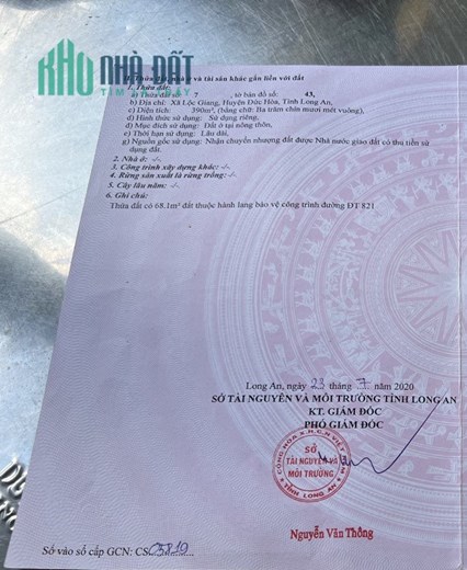 Chính Chủ Cần Bán Lô Đất Mặt Tiền TL821, ,xã Lộc Giang, huyện Đức Hòa
