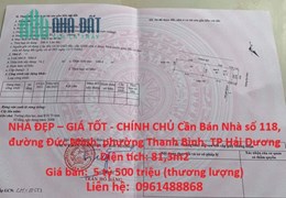 NHÀ ĐẸP – GIÁ TỐT - CHÍNH CHỦ Cần Bán Nhà Phường Thanh Bình, TP Hải Dương