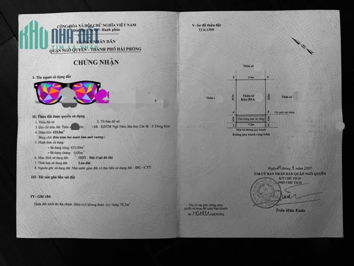 Bán lô đất Biệt Thự víp 425 M ngang 17m tuyến 2 Lê Hồng Phong Hải Phòng