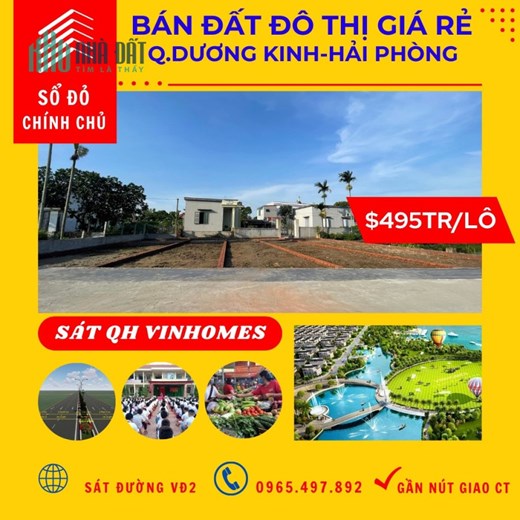 Chỉ 495tr có ngay lô đất sát khu đô thị Vinhomes Dương Kinh
