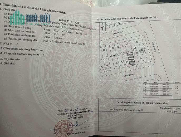ĐẤT CHÍNH CHỦ - CẦN RA NHANH LÔ ĐẤT TIỀM NĂNG TẠI  Km8 Quang Hanh, TP Cẩm Phả, tỉnh Quảng Ninh