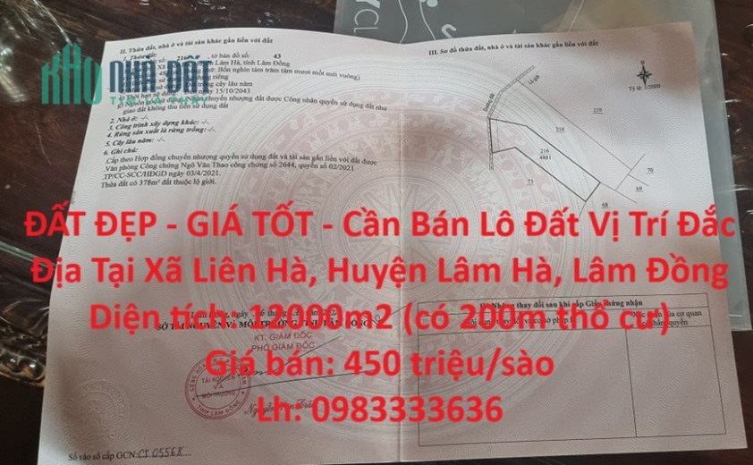 ĐẤT ĐẸP - GIÁ TỐT - Cần Bán Lô Đất Vị Trí Đắc Địa Tại Xã Liên Hà, Huyện Lâm Hà, Lâm Đồng
