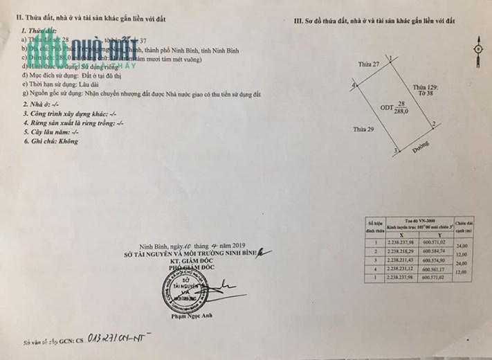 Chính chủ cần bán nhanh Lô Đất Thuộc Phố Phúc Trì – Phường Nam Thành – TP Ninh Bình – Tỉnh Ninh Bình