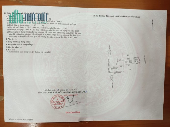Bán Đất Chính Chủ mặt tiền đường Lý Nam Đế Thành phố Pleiku