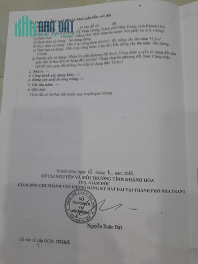ĐẤT CHÍNH CHỦ - Sở Hữu Ngay Lô Đất Tại TP Nha Trang, Khánh Hòa