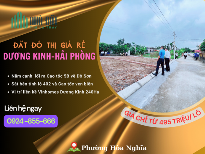 Chính chủ bán lô đất cạnh Vinhomes Dương Kinh chỉ 495tr/ lô đã có sổ