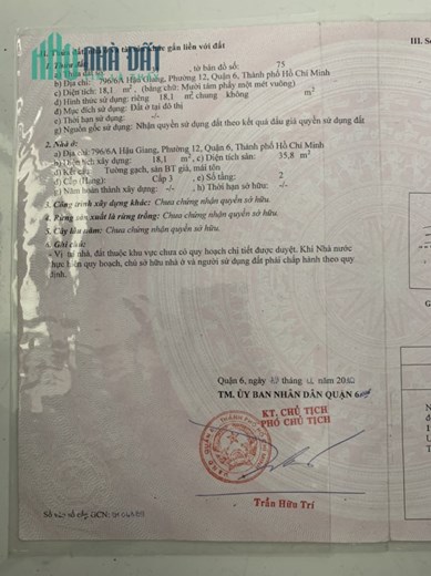 Chính chủ cần bán nhà 796/6A Hậu Giang p12 Q6 thành phố Hồ Chí Minh