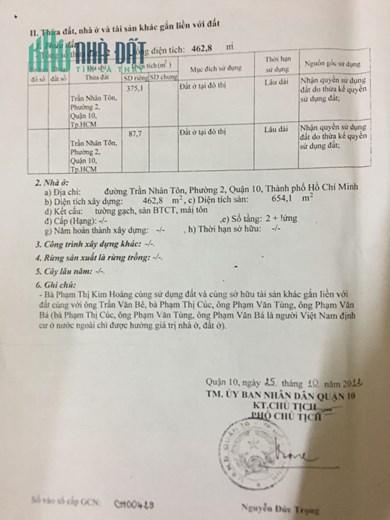 Bán rẻ nhà mặt tiền 462m2 Trần Nhân Tôn trung tâm Q10 TP.HCM