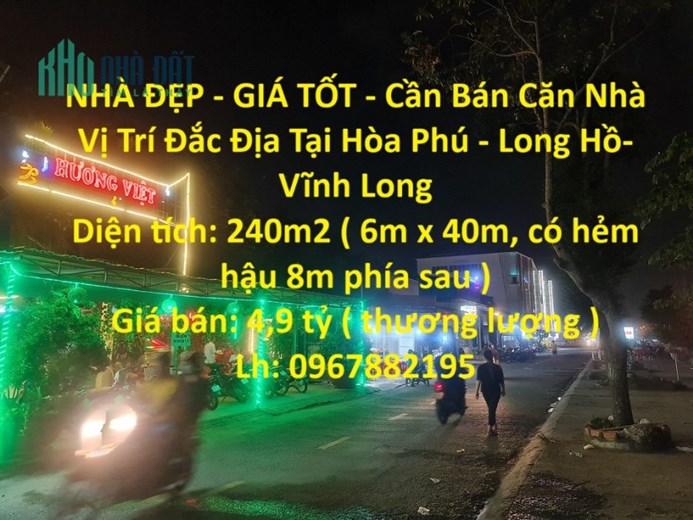 NHÀ ĐẸP - GIÁ TỐT - Cần Bán Căn Nhà Vị Trí Đắc Địa Tại Hòa Phú - Long Hồ- Vĩnh Long