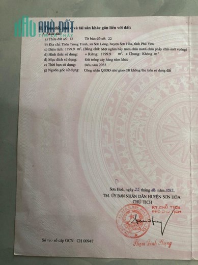 CHÍNH CHỦ Bán Lô Đất Vị Trí Đắc Địa Tại Thôn Trung Trinh, Xã Sơn Long, Huyện Sơn Hoà Tỉnh Phú Yên