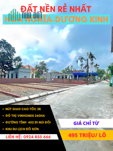 Bán đất trung tâm thành phố Hải Phòng liền kề Vinhomes Dương Kinh giá 495tr/ lô